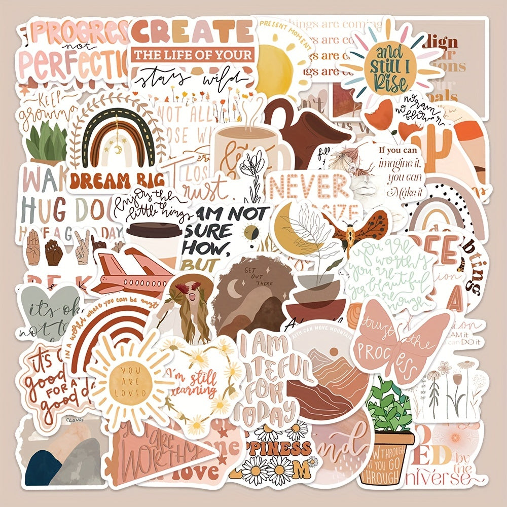 50pcs Bohemian Motivational Stickers for Notebooks Water Bottles & More