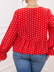  Polka Dot Lantern Sleeve Peplum Top