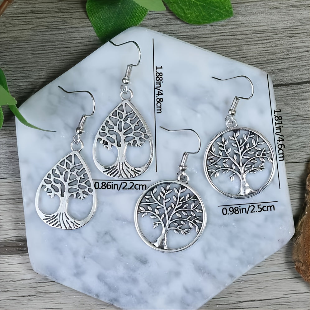 Vintage Silver Tree Of Life Pendant Earrings 2 Pairs Set