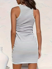 Women's Plus Stripe Print Round Neck Knot High Stretch Tank Dress