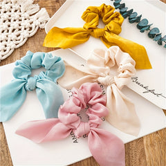 Fabric Hair Tie Long Ribbon Bowknot Scrunchie Ponytail Holder for Women Girls
