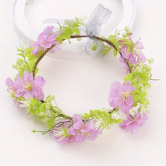 Floral Crown Headband Cherry Blossoms Ribbon Pink Green