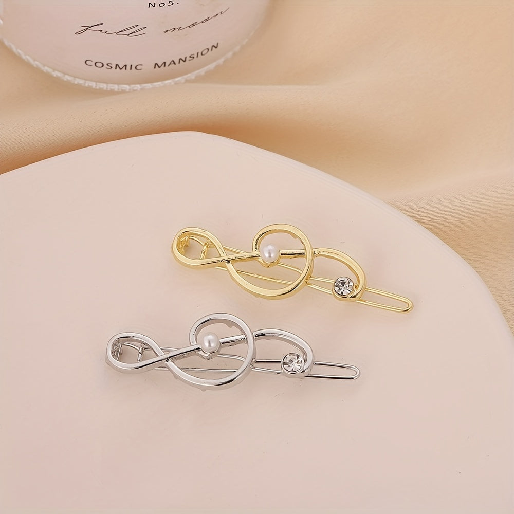Alloy Note Shape Hair Clip Faux Pearl Side Clip Hair Accessories