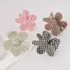 Checkerboard Pattern Flower Hair Claw Set