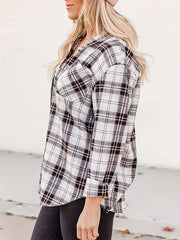  Plaid Print Long Sleeve Blouse