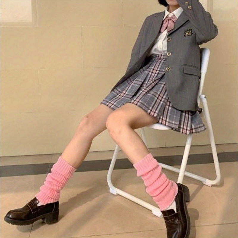2 Pairs Rib Knit Leg Warmers Lolita Knee High Socks All-match Women's Stockings