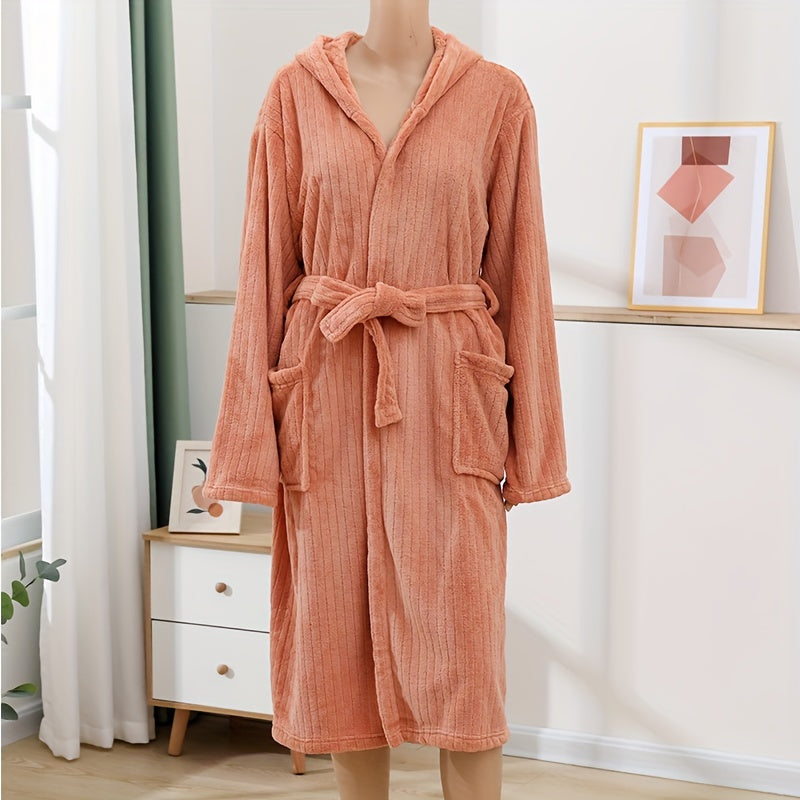 Coral Fleece Bathrobe Vertical Stripe Soft Pajamas