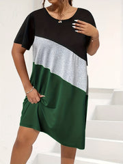  Colorblock Round Neck Tee Dress