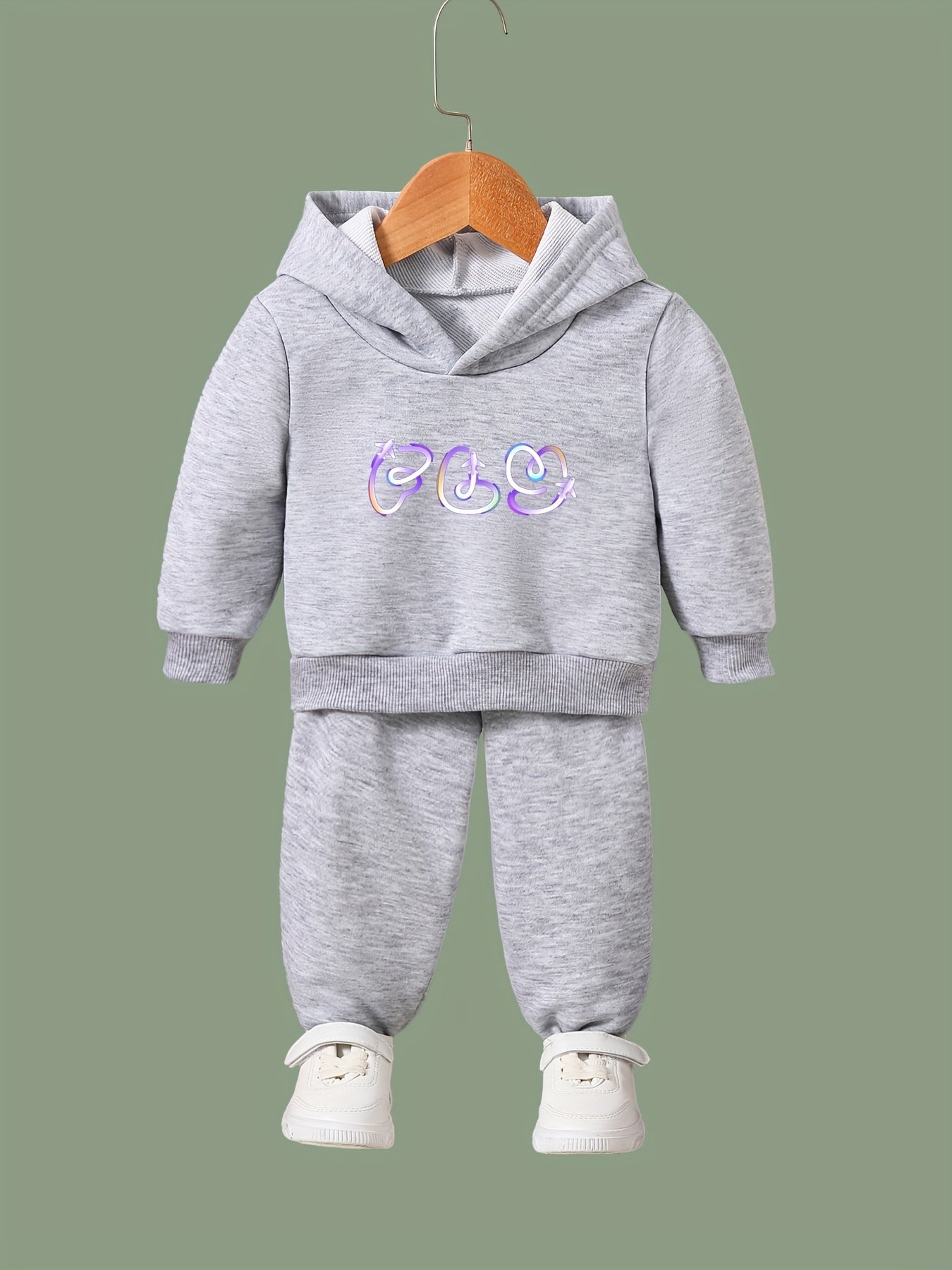 Creative Pattern Print Hooded Pullover Pants Set For Sports Spring Fall Gift