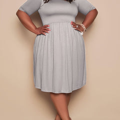 Solid Short Sleeve Smock Midi Dress