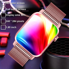 HD Sports Smartwatch 1.85 inch Pink Steel Band LED Flashlight Wireless Calling