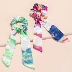 6pcs Silk Satin Hair Scrunchies Hair Scarf Boho Vintage Tie Dye Hair Tie