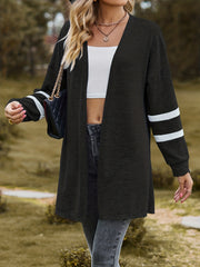  Stripe Print Long Sleeve Open Front Longline Cardigan