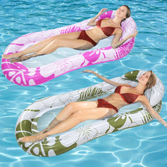 Pink Inflatable Floating Bed with Backrest Swimming Float