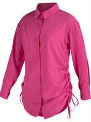  Solid Button-Up Long Sleeve Blouse