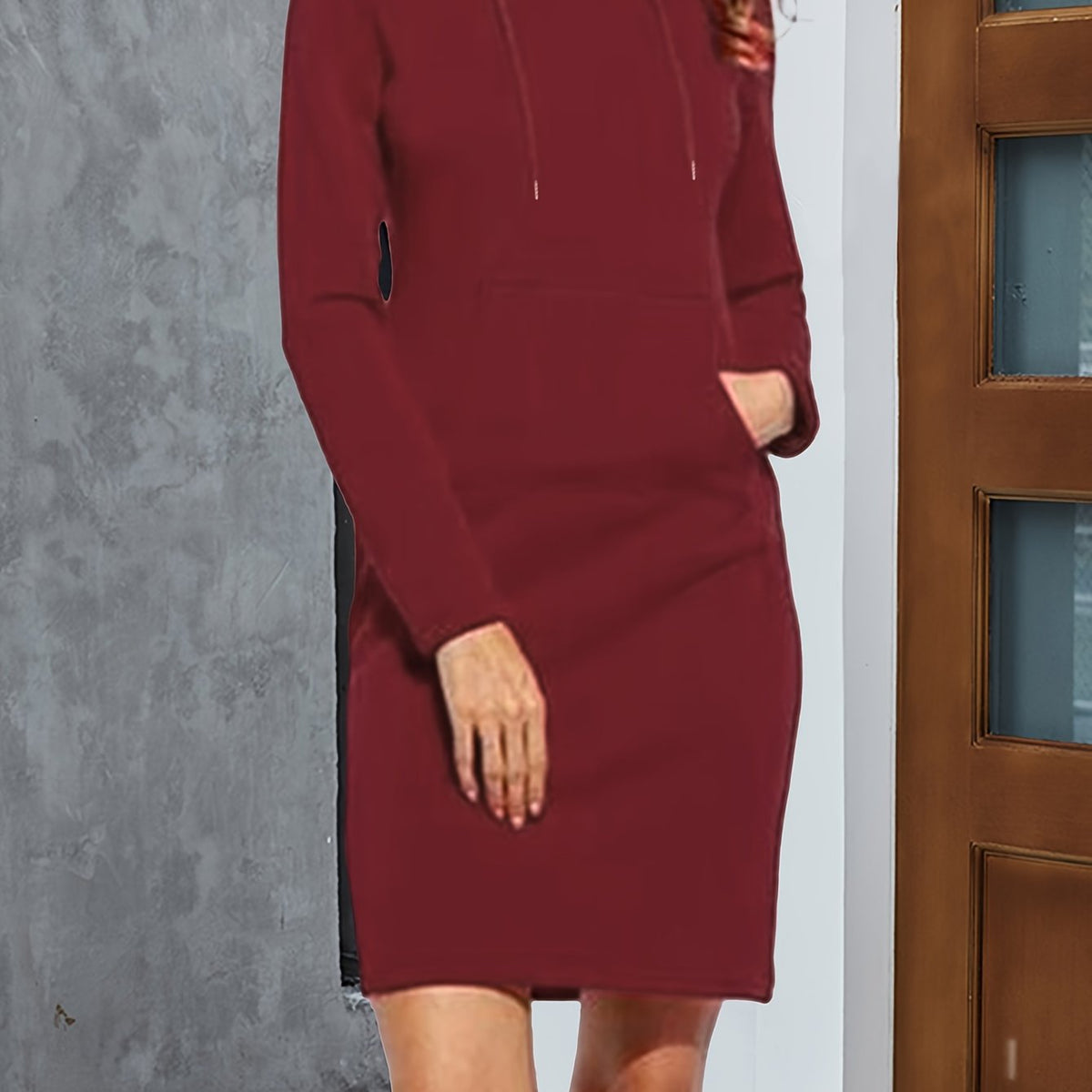  Hooded Sweatshirt Dress With Pockets