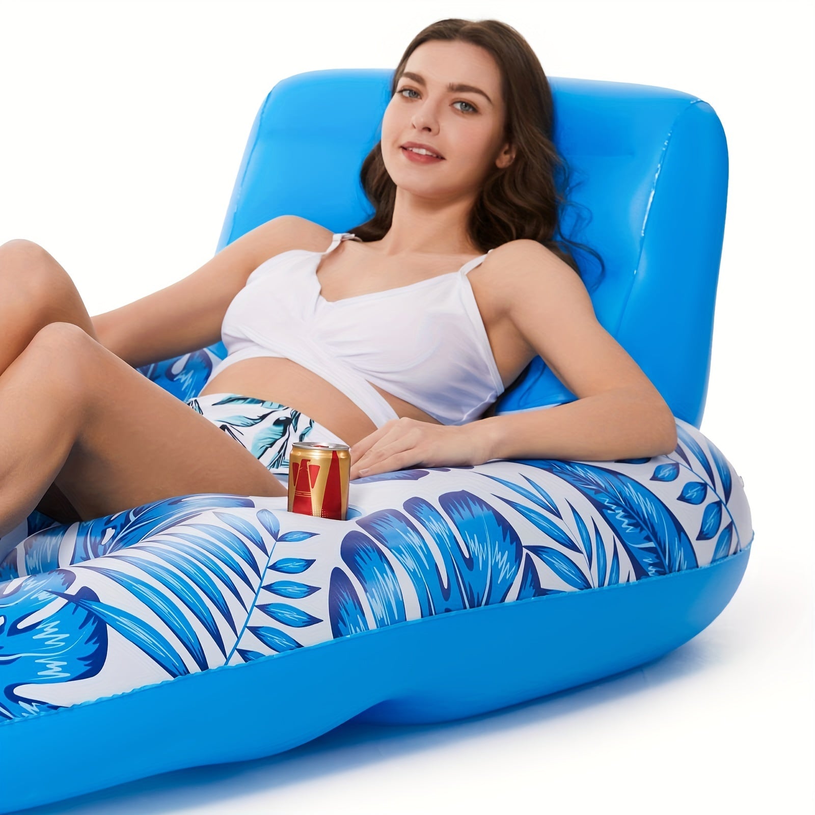 Inflatable Floating Lounge Chair Recliner with Backrest for Swimming Pool