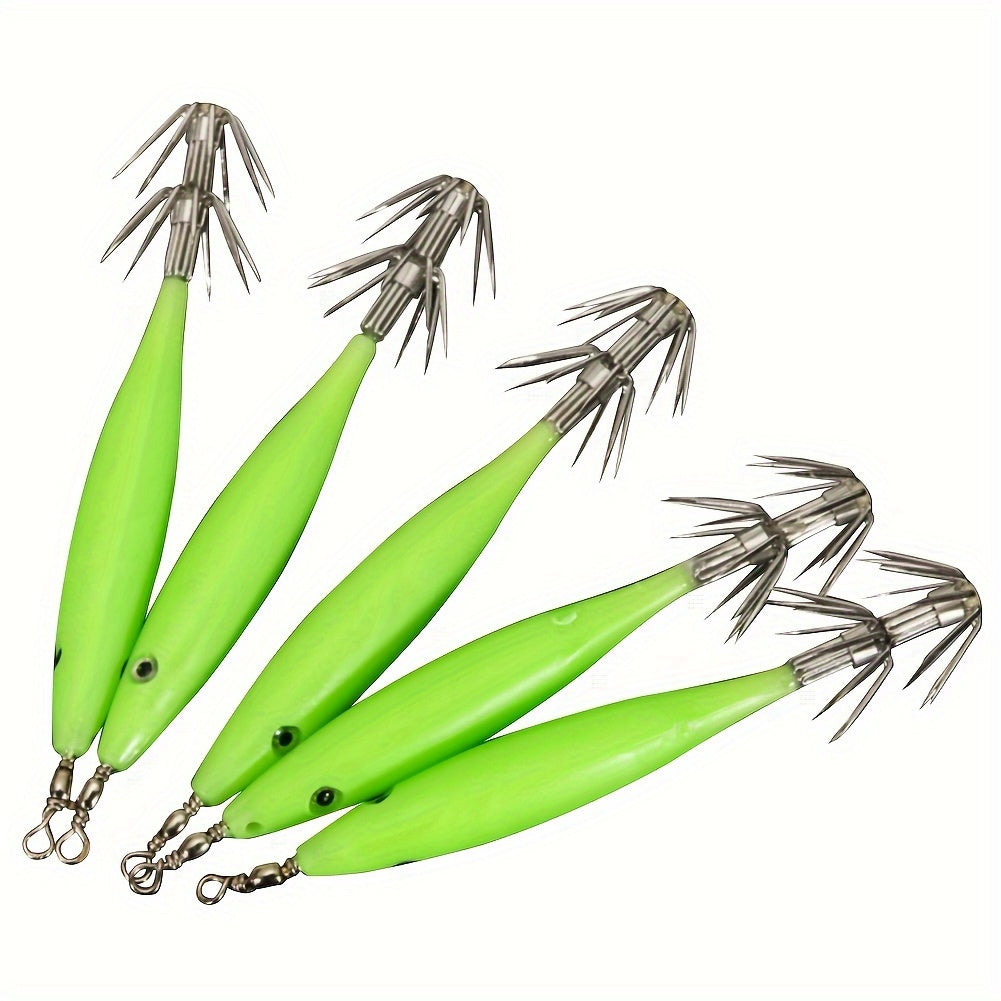 5pcs Luminous Squid Jig Bait with Squid Hook Fishing Tackle