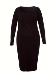  Ribbed Long Sleeve Bodycon Midi Dress