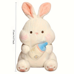 Rabbit Plush Toy with Pink Ears & Bottle - Home Decor for Halloween
