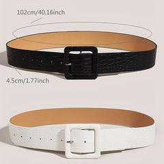 Stone Pattern Embossed Belt Wide Waistband Square Buckle Women Dress Girdle