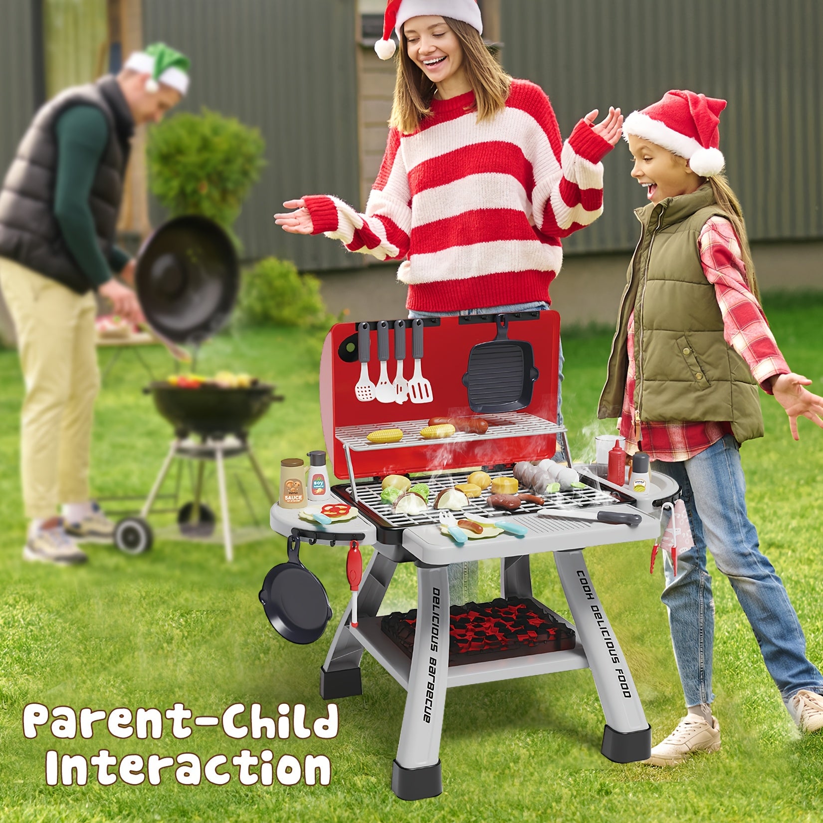 Kids BBQ Grill Playset, Realistic Sound & Light, Portable Role Play Toy