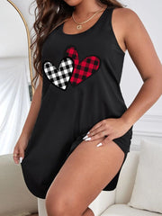  Plaid Heart Print Sleeveless Tank Dress