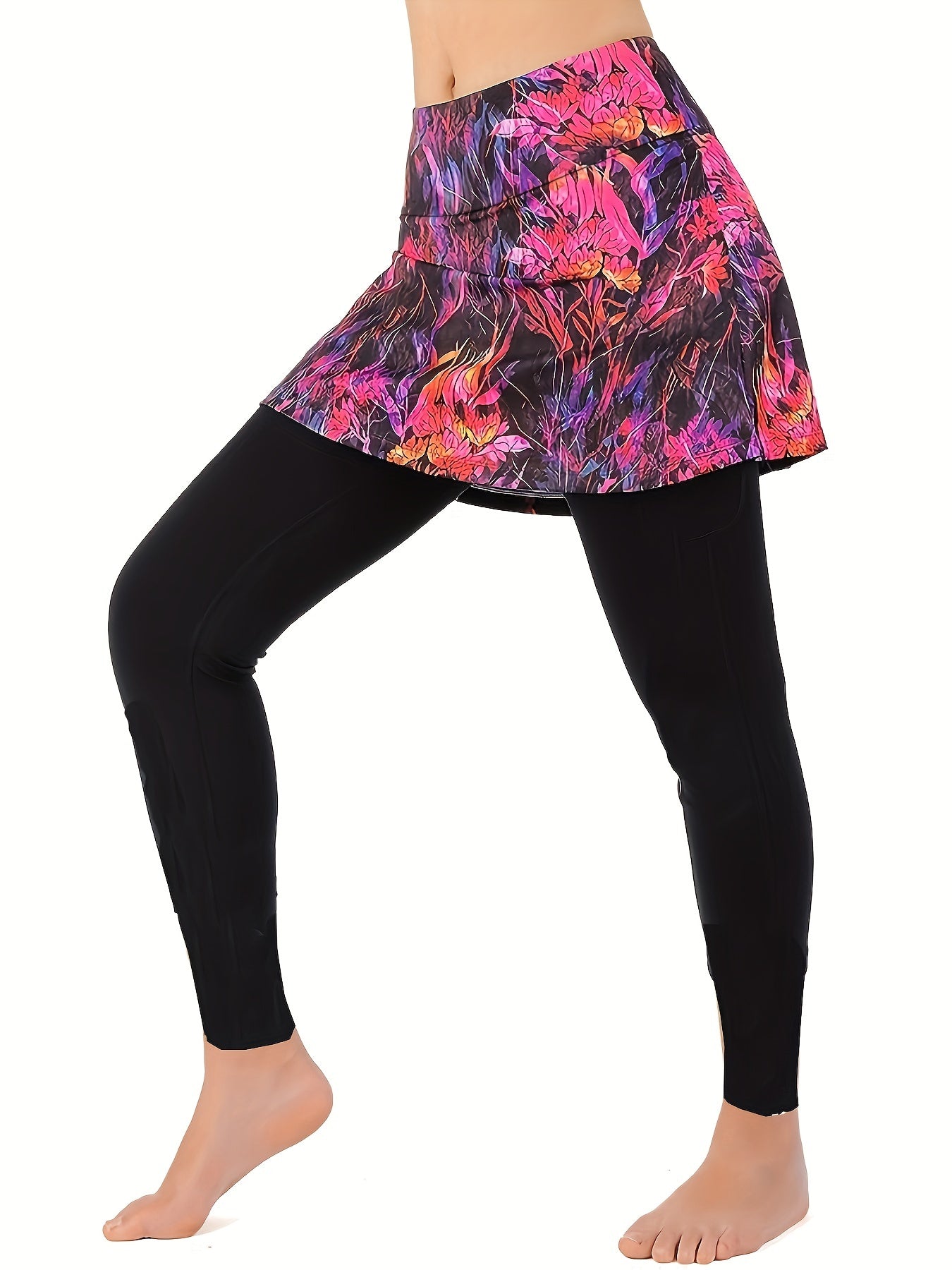  Floral Print Tummy Control Yoga Skirted Leggings