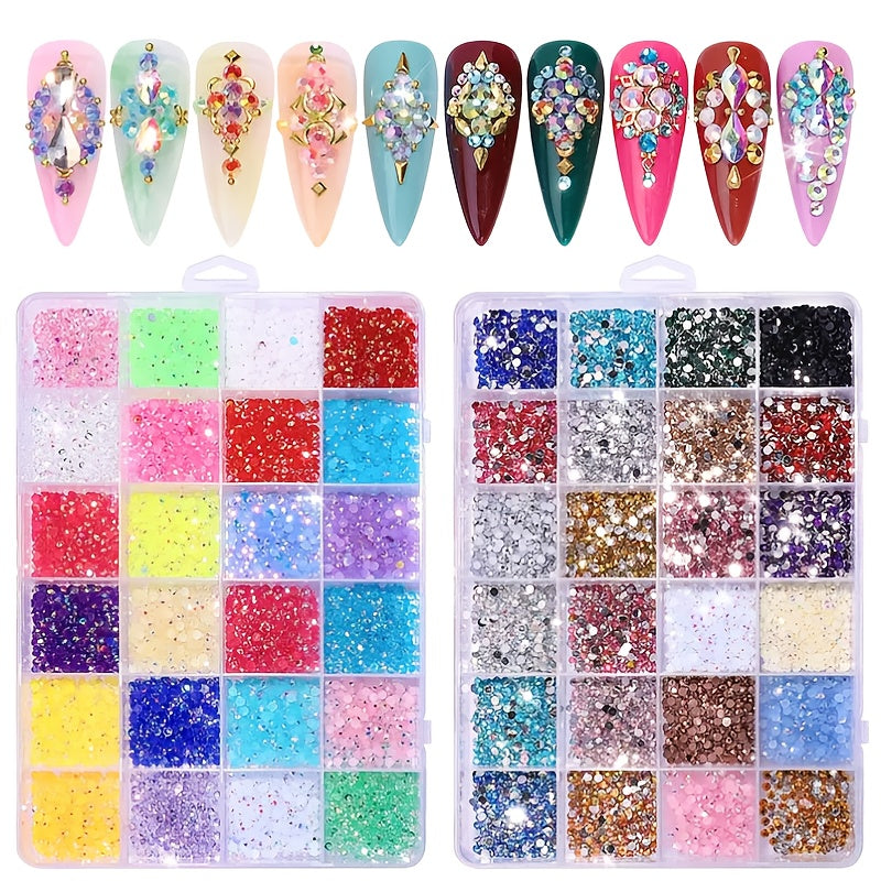 12000Pcs Nail Art Rhinestones Bulk Kit 24 Colors 3mm Iridescent Gems