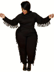  Fringe Trim Hoodie Sweatshirt & Pants Set