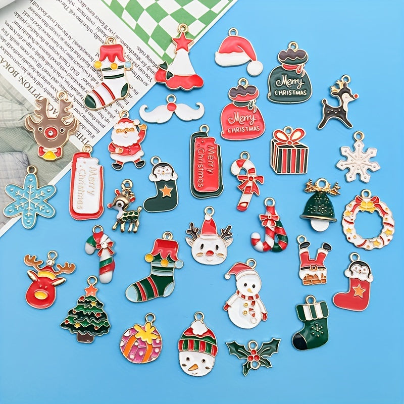 46pcs Enamel Charms Christmas Series For Jewelry Making Necklace Bracelets Decor