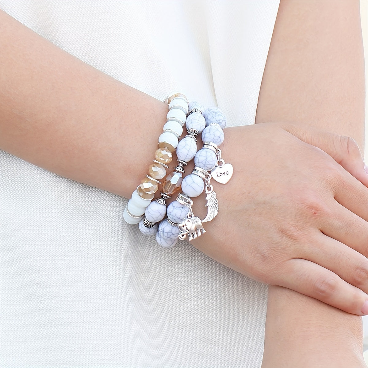 Bohemian Beaded Elephant Wings LOVE Ball Bracelet