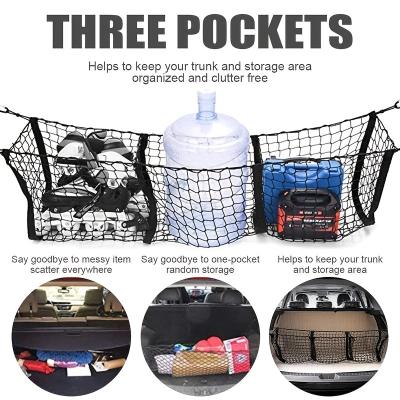 Universal 3 Pocket Net Bag Car Trunk Storage Organizer