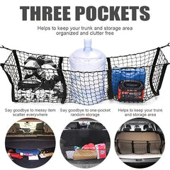 Universal 3 Pocket Net Bag Car Trunk Storage Organizer