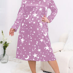  Star & Moon Print Long Sleeve Nightdress