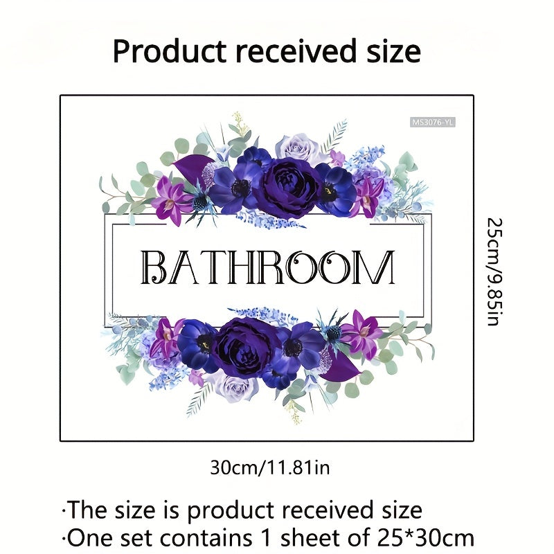 Romantic Purple Flower Self Adhesive Bathroom Door Sign