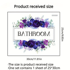 Romantic Purple Flower Self Adhesive Bathroom Door Sign
