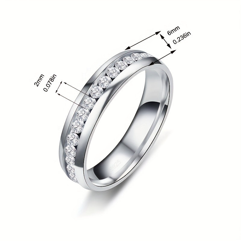 Silver Wedding Rings For Men Women 6mm Plain Circle Zircon Jewelry
