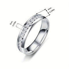 Silver Wedding Rings For Men Women 6mm Plain Circle Zircon Jewelry