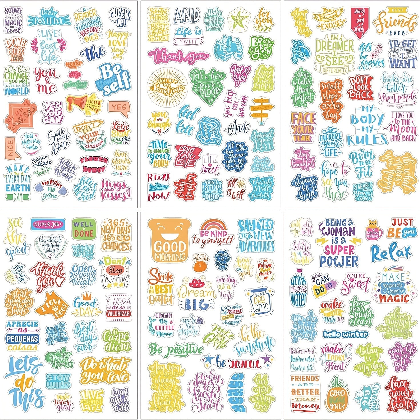 Inspirational Planner Stickers Set, 24 Sheets, Waterproof, Journal Daily Use
