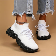 Women's Knit Chunky Sneakers Casual Lace Up Running Shoes