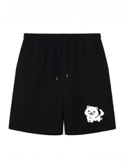 Men's Dog Doodle Print Workout Shorts Active Stretch Drawstring Sports Shorts