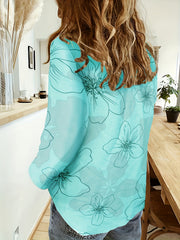  Floral Print Long Sleeve Button Up Shirt Top