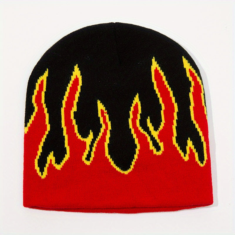 Flame Jacquard Hip Hop Unisex Knit Hats Elastic Skull Cap