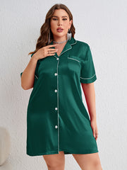  Satin Short Sleeve Nightdress with Collar
