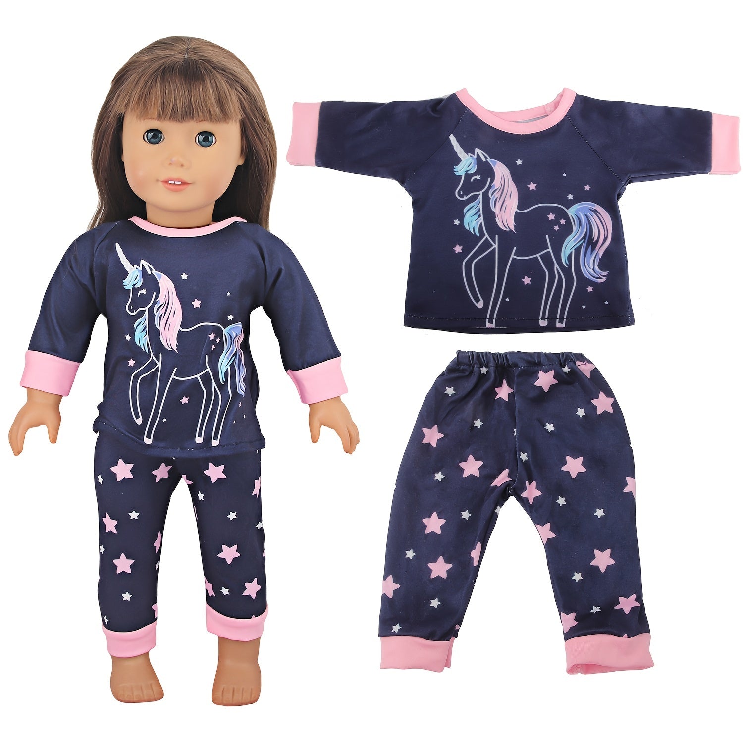 Cartoon Unicorn Cat Shark Giraffe Pajama Clothes Set for 18" Doll