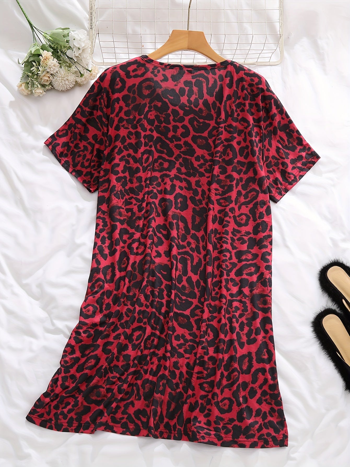  Leopard Print Short Sleeve Nightdress
