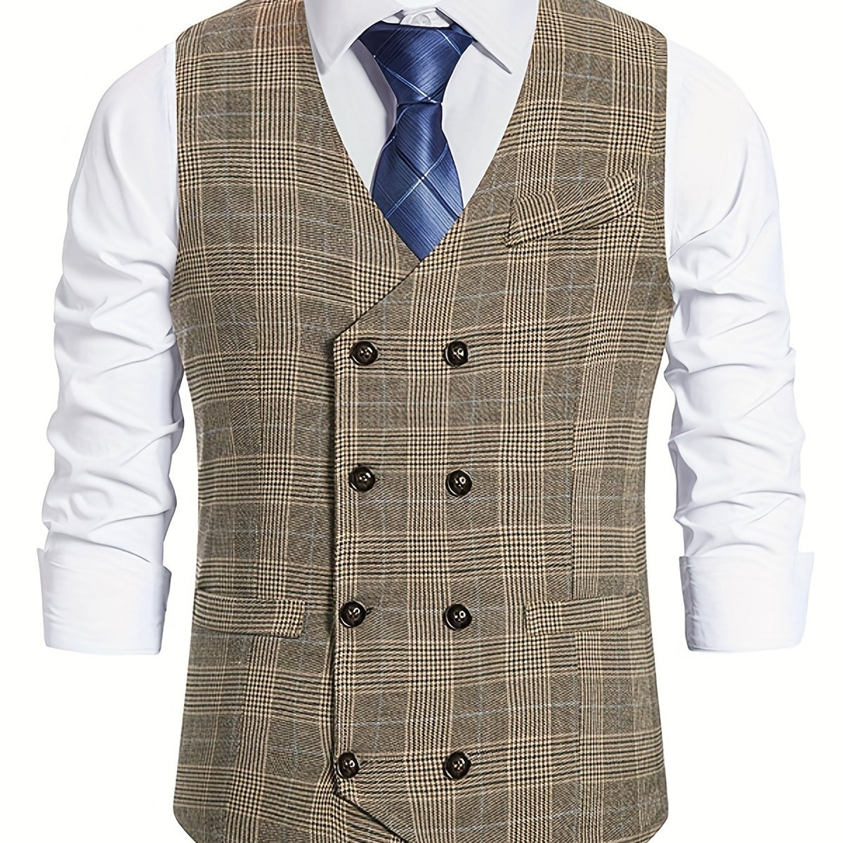 Plaid Double Breasted Men's Retro Suit Vest