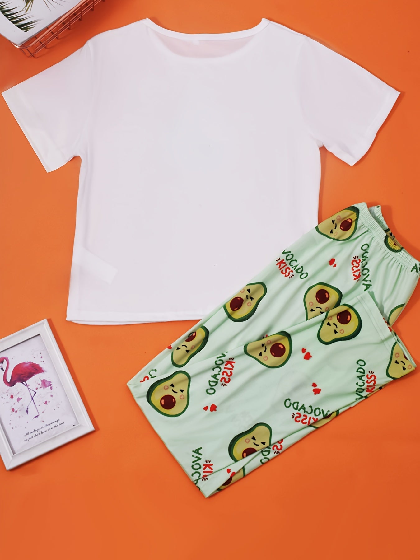 Avocado Print Pajama Set Short Sleeve Crew Neck Top & Elastic Waistband Pants