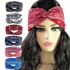 Boho Wide Brim Headbands Floral Elastic Sweatband